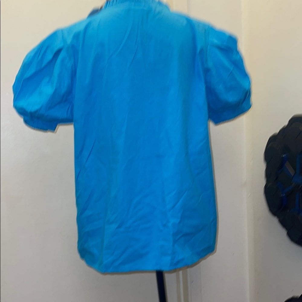 Sugarlips Blue Boxy Puff Sleeve Blouse with Mandarin Collar - Picture 3 of 5